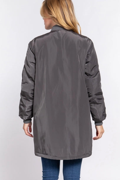 LONG LINE GREY BOMBER JACKET