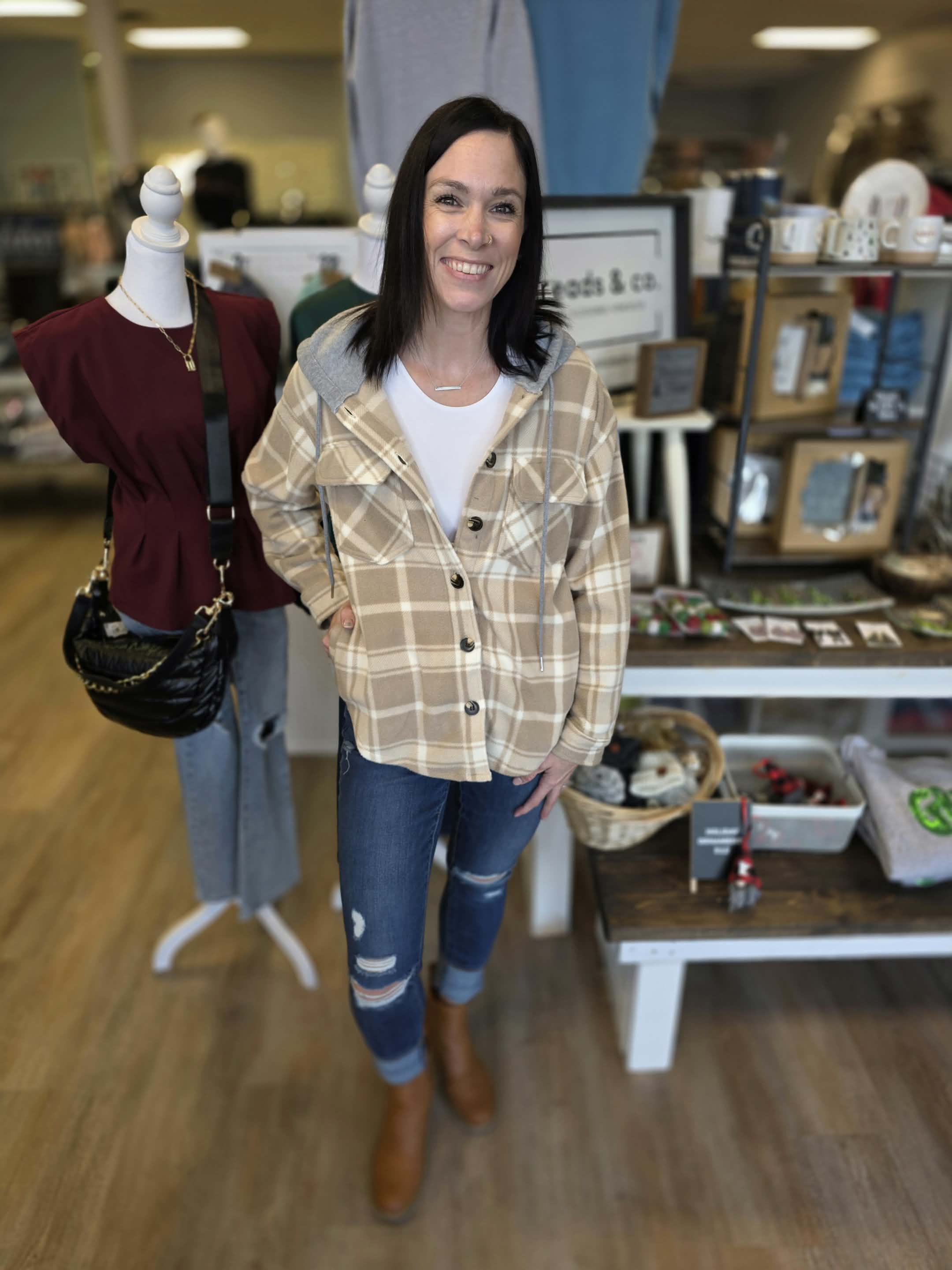 Tan Fleece Hooded Shacket