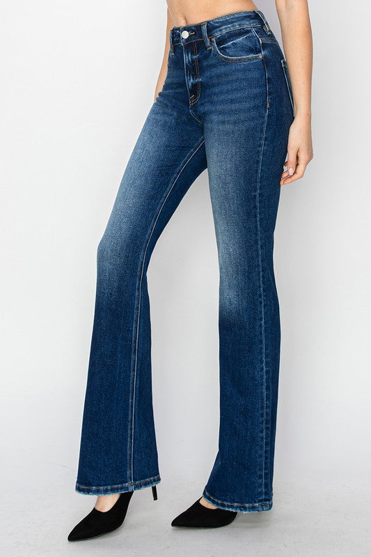 RISEN: DARK HIGH RISE BOOTCUT JEANS