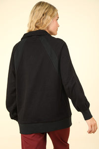 BLACK OVERSIZED HENLEY SWEATSHIRT