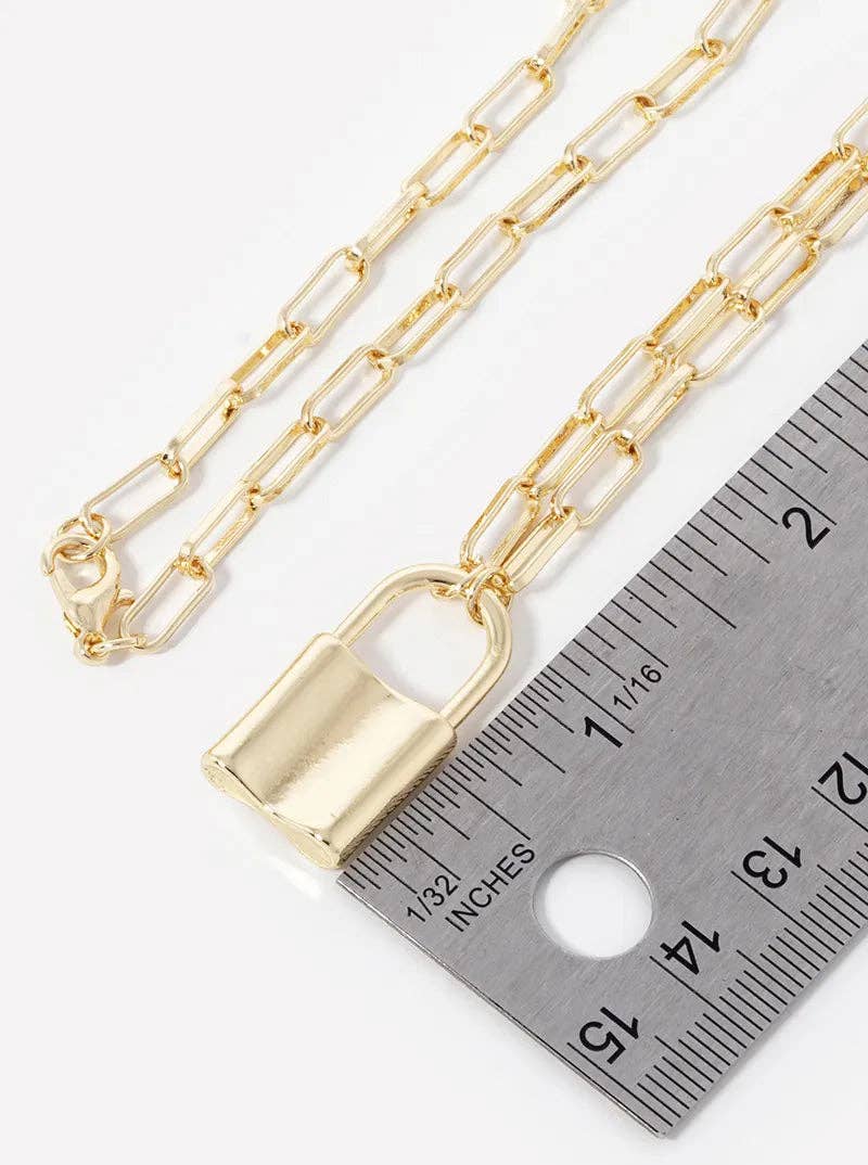 18K Gold Dipped Padlock Pendant Chain Necklace
