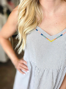 EMBROIDERED STRIPED DRESS