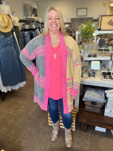 PINK AND GREY PLAID CARDIGAN SHACKET