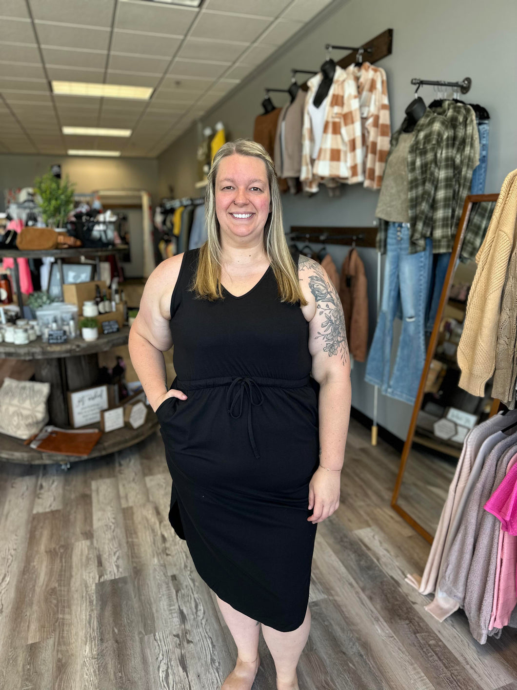 BLACK DRESS W/ DRAWSTRING WAIST