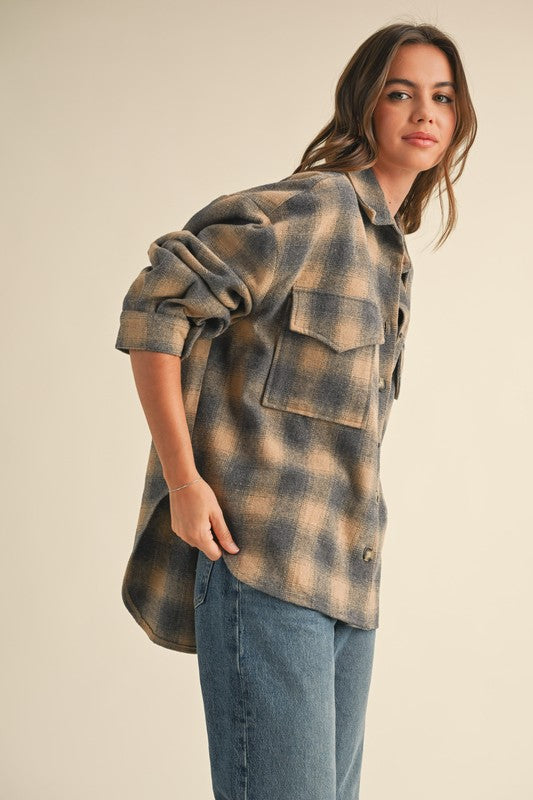 TAUPE PLAID SHACKET