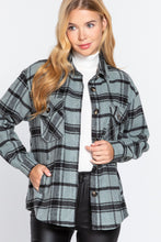 Load image into Gallery viewer, LIGHT TEAL &amp; BLACK PLAID JACKET