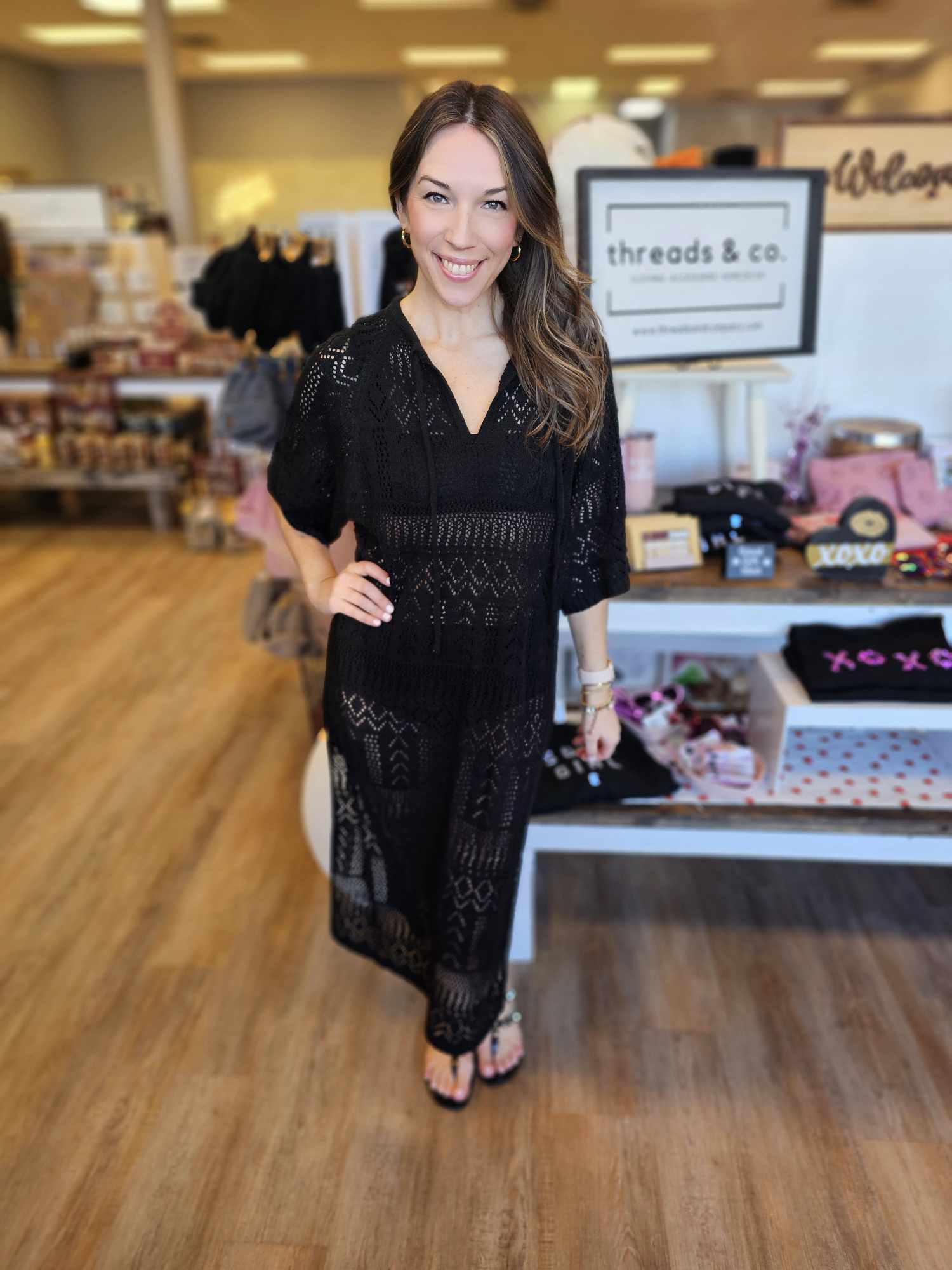 BLACK OPEN KNIT COVER UP