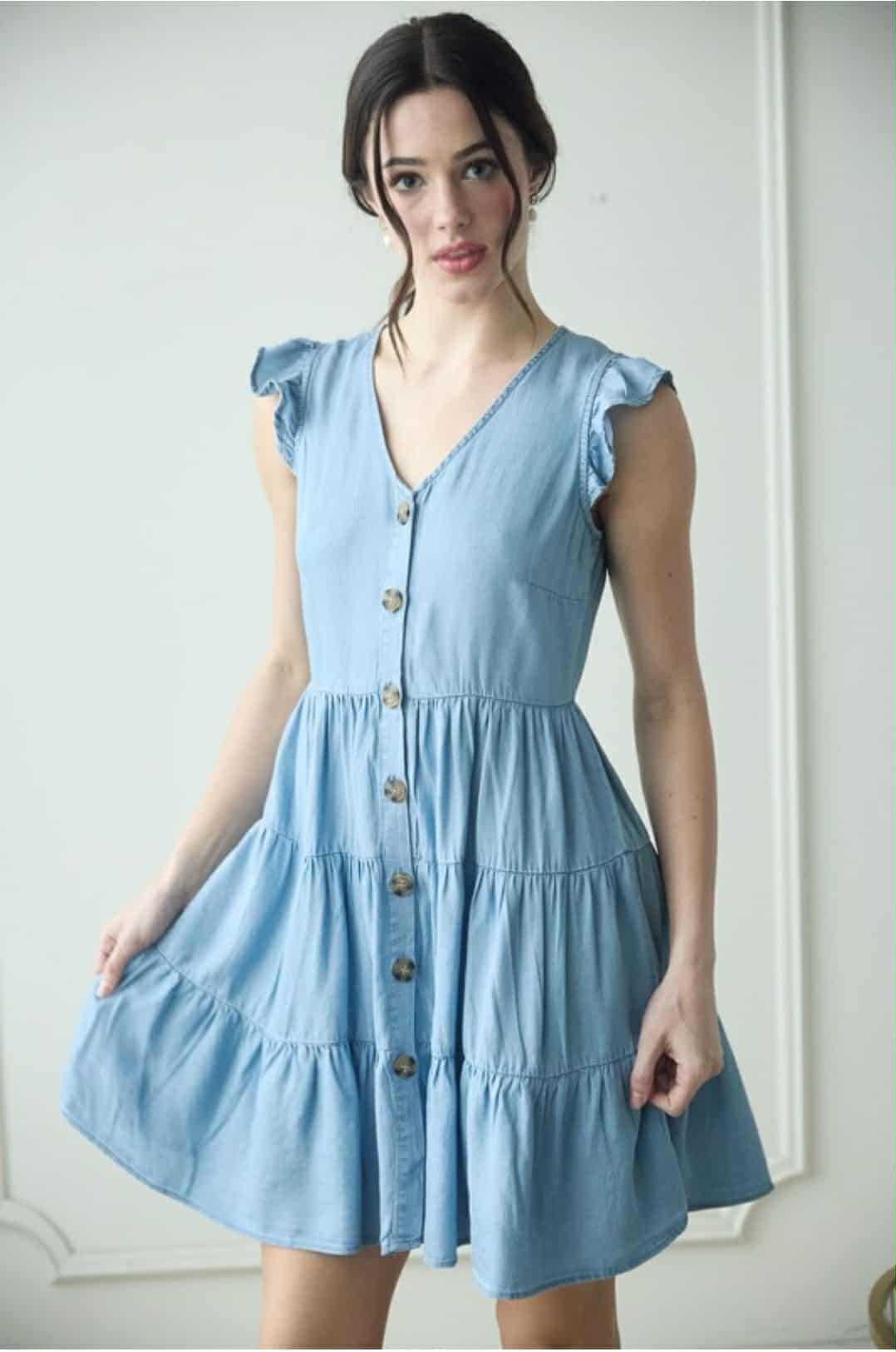 CHAMBRAY TIERED DRESS