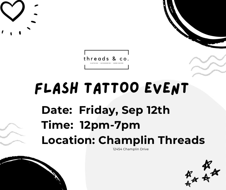 Flash Tattoo Event Registration: Friday, September 12th 12pm-7pm