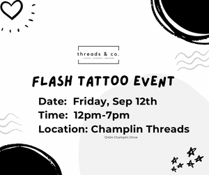 Flash Tattoo Event Registration: Friday, September 12th 12pm-7pm