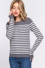 Load image into Gallery viewer, GREY + WHITE STRIPE SWEATER