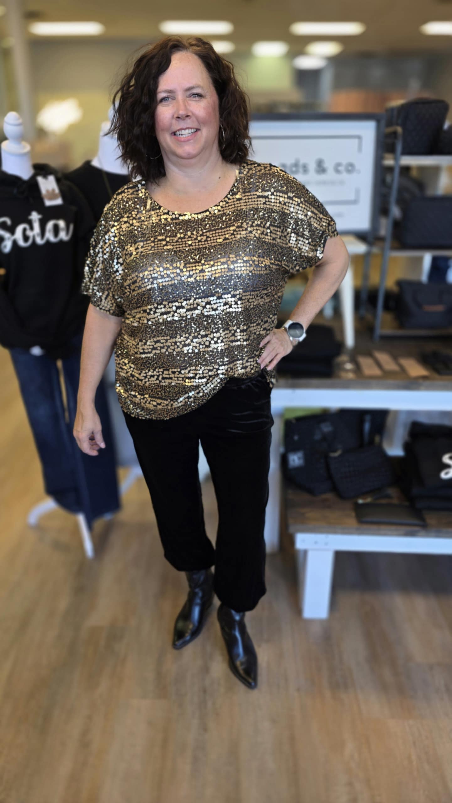 Black + Gold Sequin Top