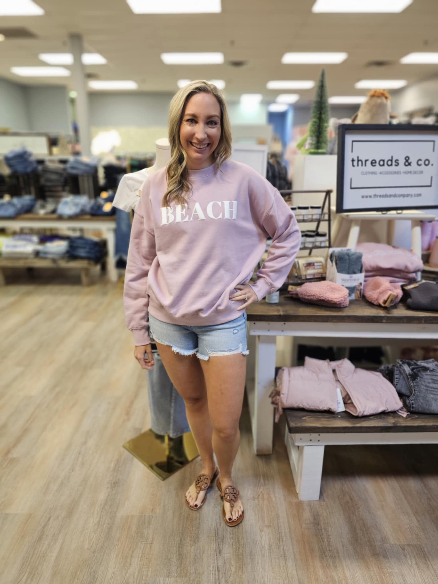 PINK BEACH PUFF CREW SWEATSHIRT