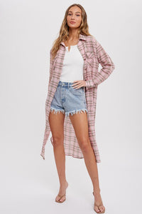 PINK PLAID LONG CARDIGAN