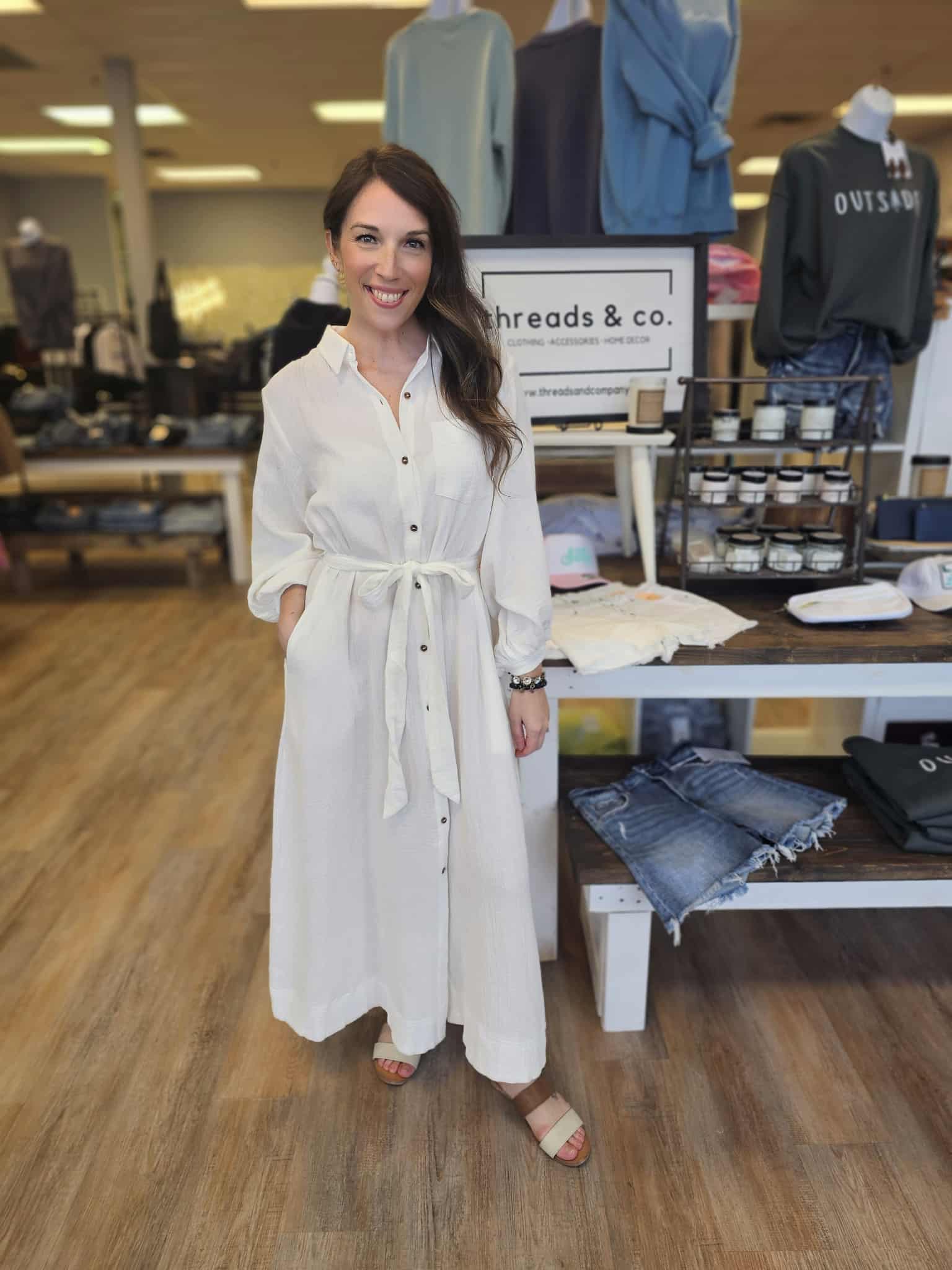 WHITE BELTED MIDI DRESS