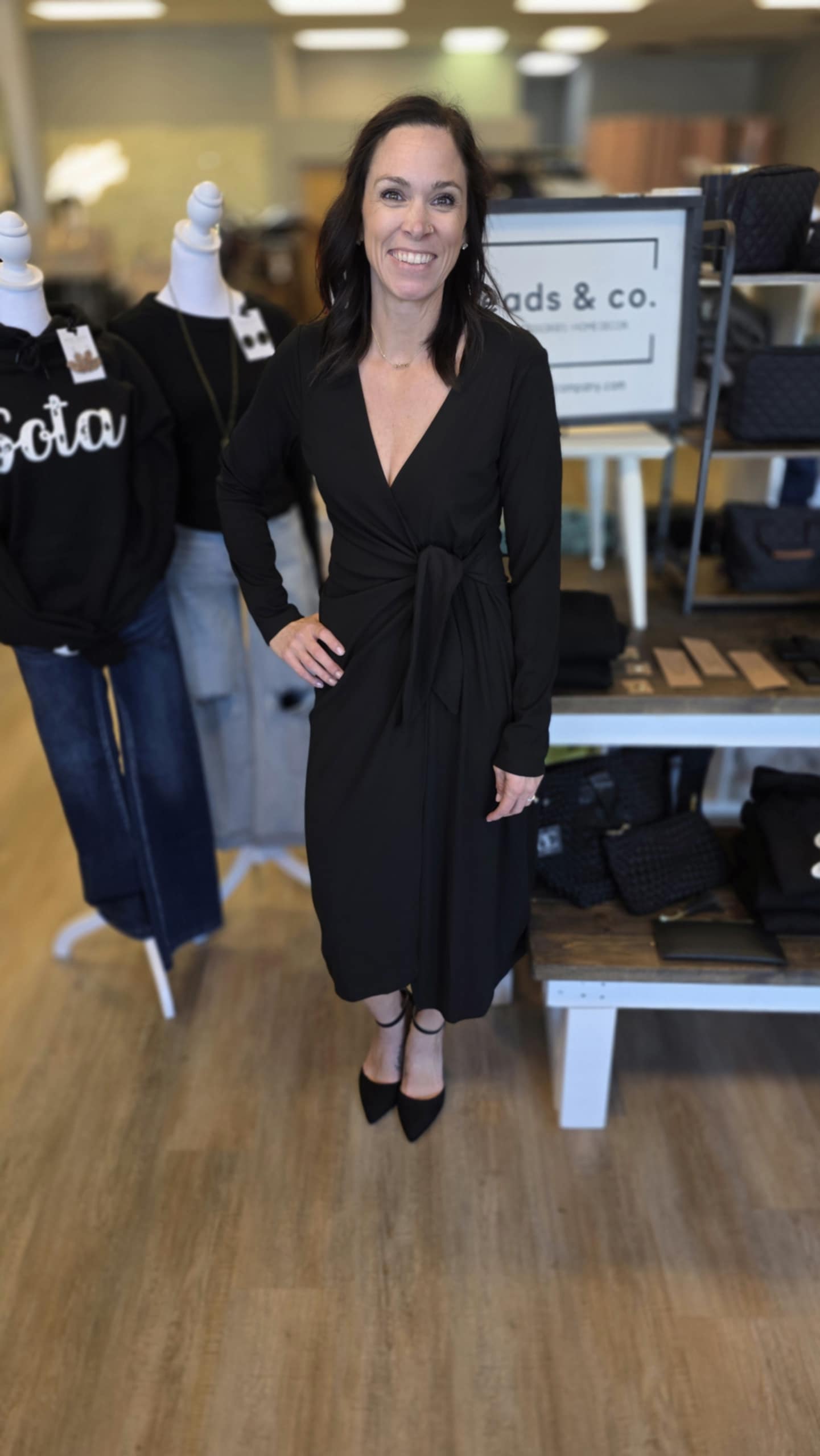 BLACK TIE WAIST MIDI DRESS