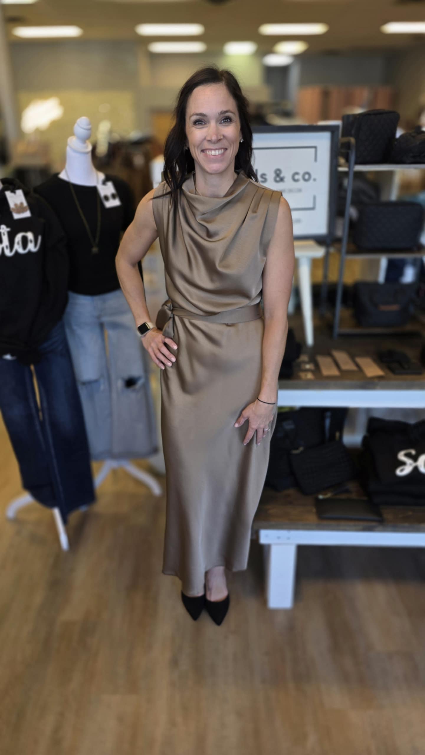 MOCHA MOCK NECK MIDI DRESS