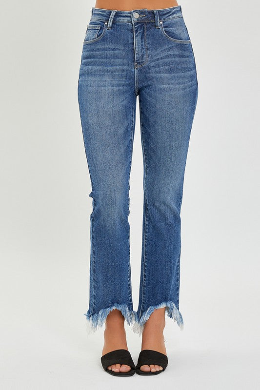 RISEN: MEDIUM FRAY HEM BOOTCUT JEANS