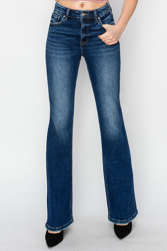 RISEN: DARK HIGH RISE BOOTCUT JEANS