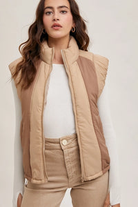 CONTRAST PUFFER VEST (LATTE COMBO)
