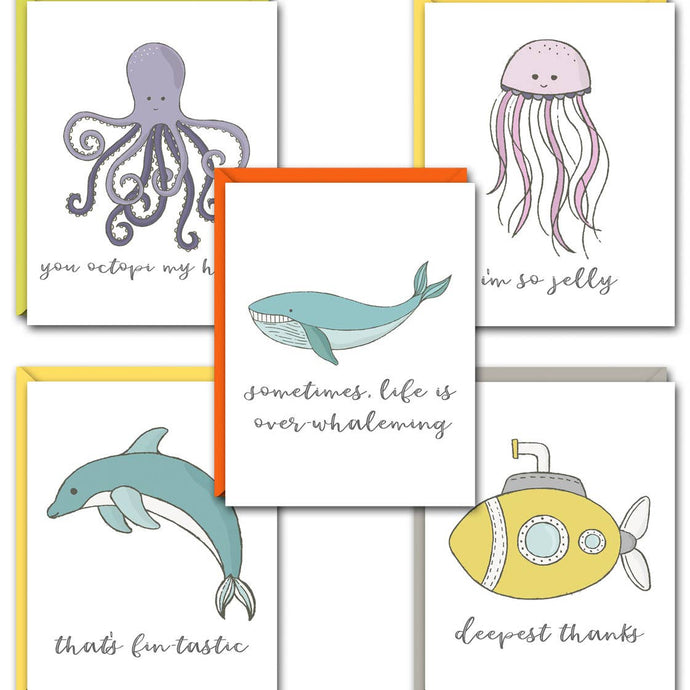 Pun Fun Cards - Seas the Day Card Set - Ocean Sea Life Notes