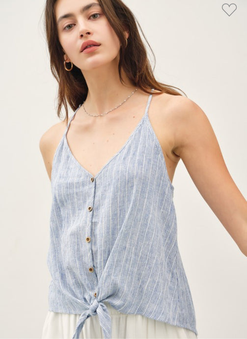 TIE FRONT DENIM STRIPED TANK