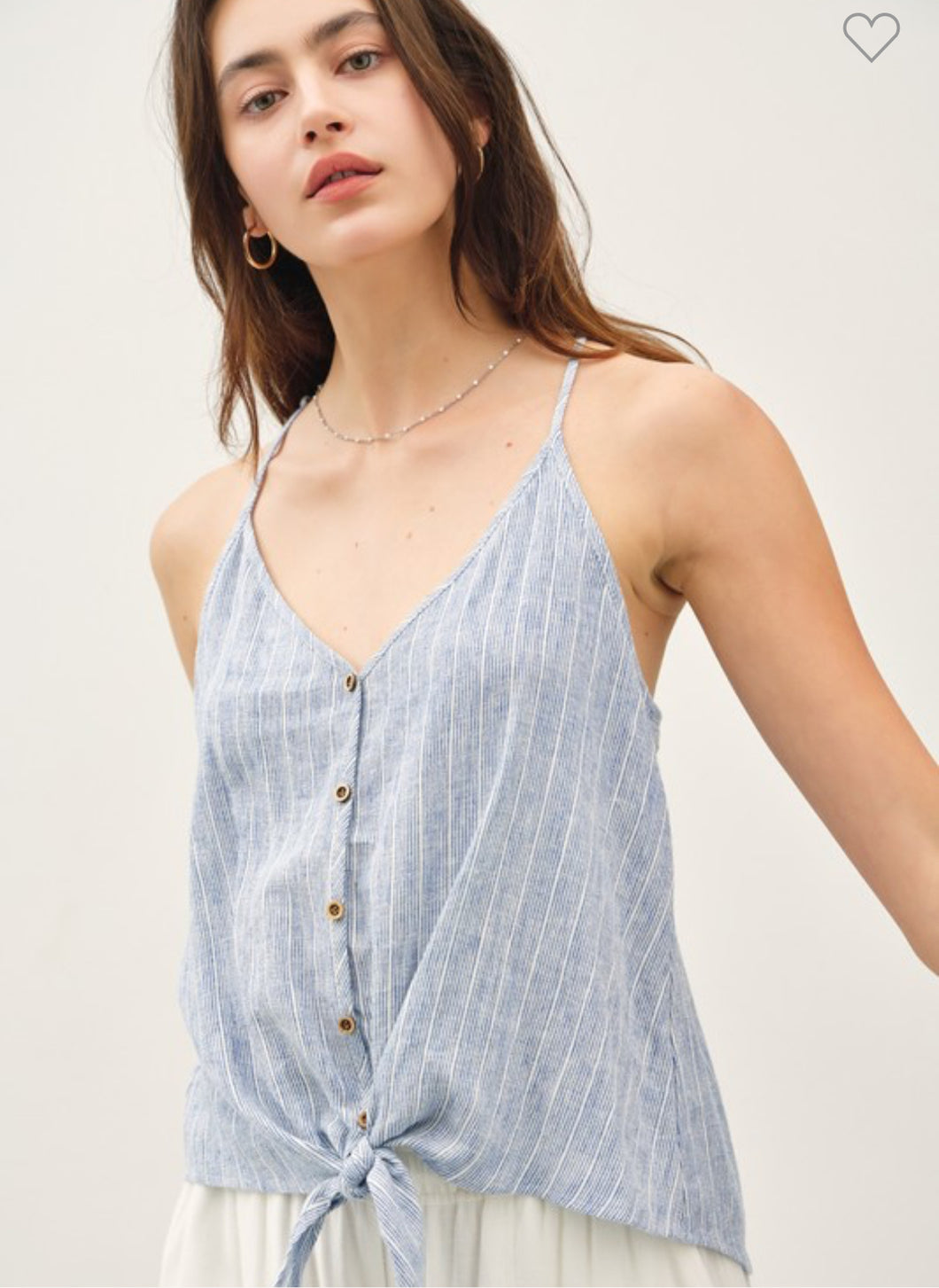 TIE FRONT DENIM STRIPED TANK