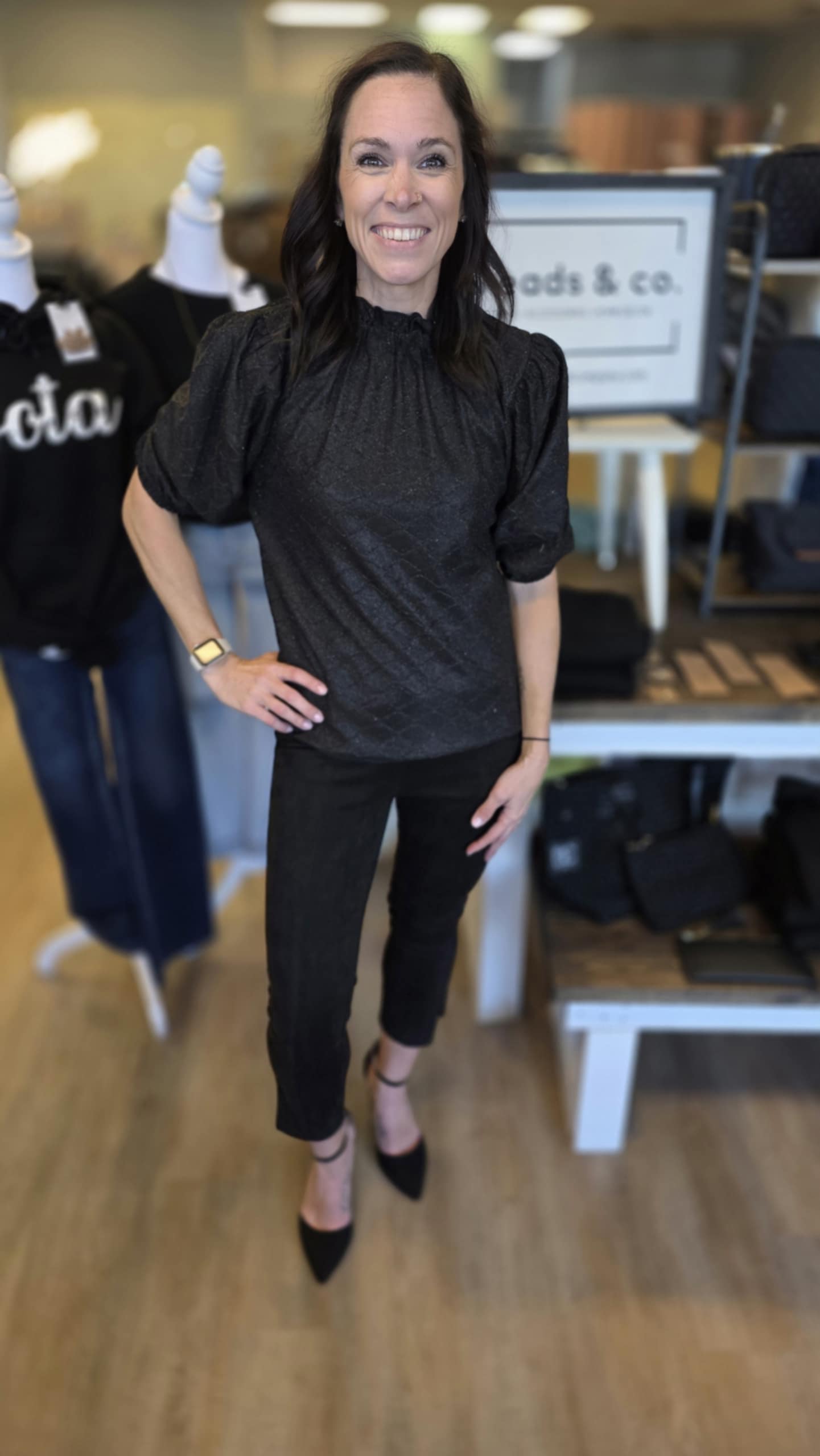 BLACK HIGH NECK RUCHED BLOUSE