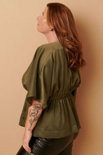 Load image into Gallery viewer, GREEN SATIN PEPLUM TOP