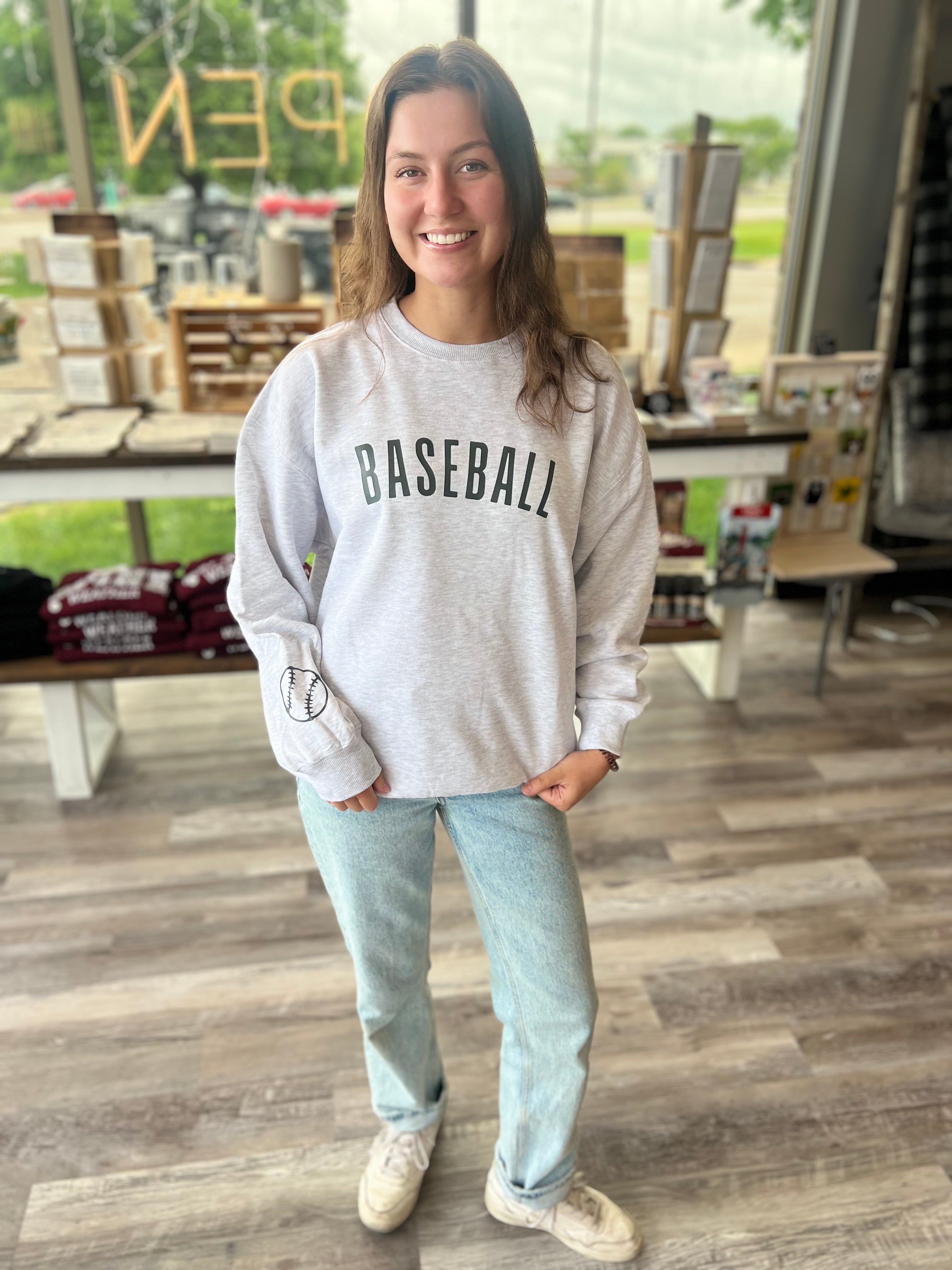 BASEBALL GREY CREW SWEATSHIRT
