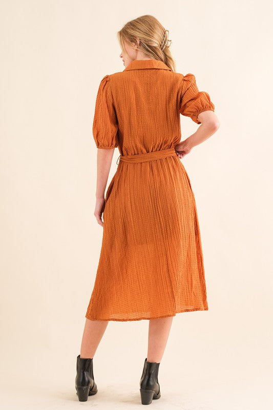 RUST RIBBON WAIST DRESS