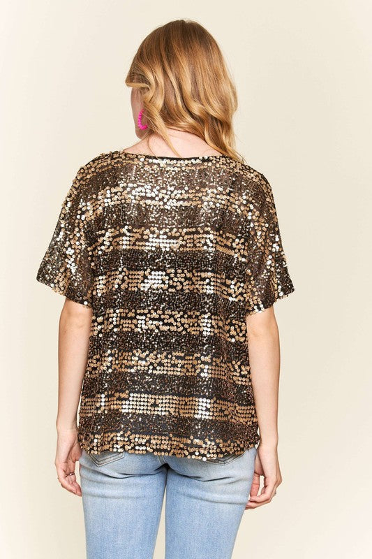 Black + Gold Sequin Top
