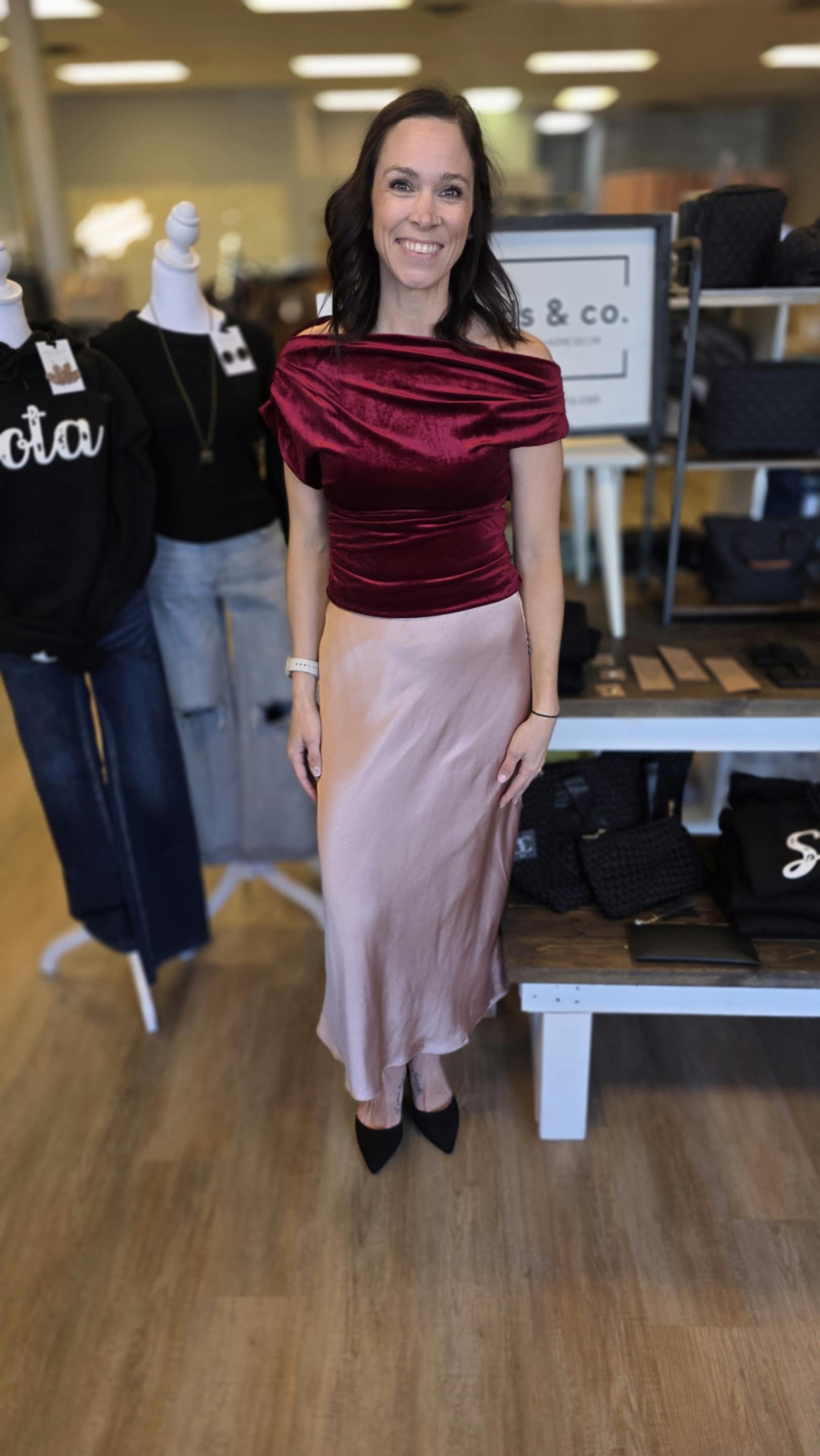 Burgundy Asymmetrical Neck Line Ruched Velvet Top