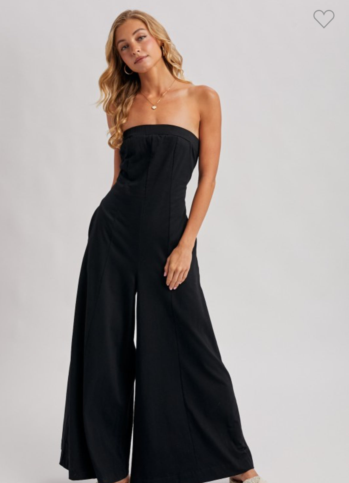 Black Strapless Bandeau Wide-leg Romper with Pockets