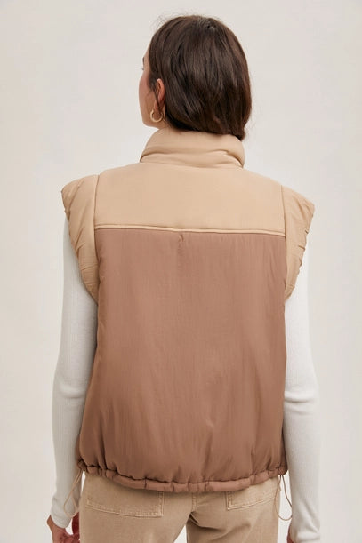 CONTRAST PUFFER VEST (LATTE COMBO)
