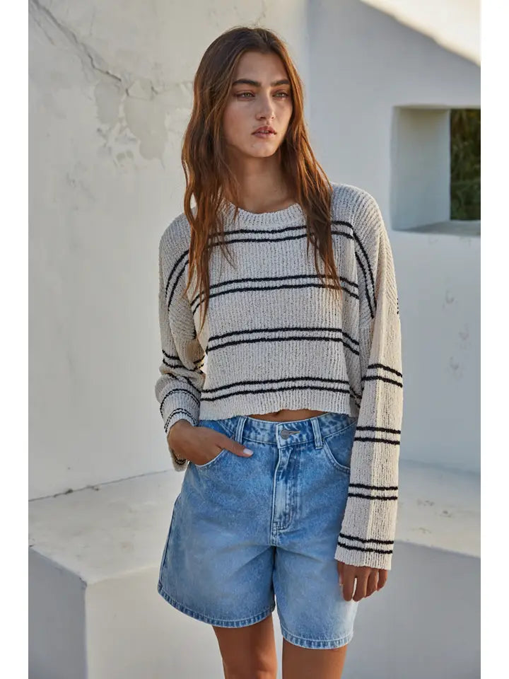 DOUBLE STRIPED LONG SLEEVE (CREAM + BLACK)