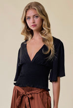Load image into Gallery viewer, BLACK V-NECK SATIN TOP