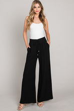 Load image into Gallery viewer, BLACK WIDE LEG PANTS W/ SMOCKED WAIST