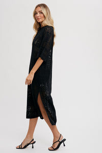BLACK OPEN KNIT COVER UP