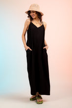 Load image into Gallery viewer, BLACK WIDE LEG ROMPER W/ POCKETS