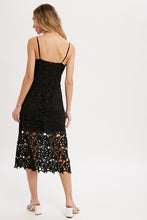 Load image into Gallery viewer, BLACK CROCHET LACE MIDI DRESS
