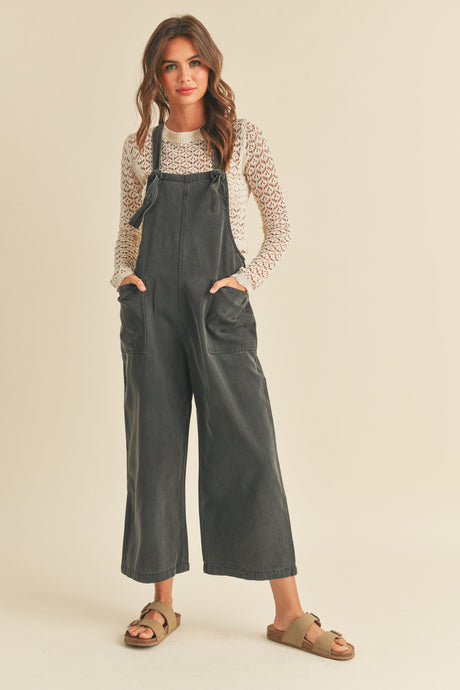 BLACK TENCEL WASHED ROMPER