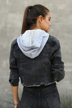 Load image into Gallery viewer, RISEN: WASHED BLACK RAW HEM JEAN JACKET