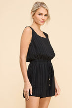 Load image into Gallery viewer, BLACK STRIPED LINEN ROMPER