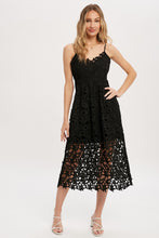 Load image into Gallery viewer, BLACK CROCHET LACE MIDI DRESS