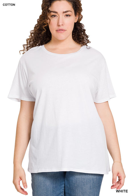 WHITE BOYFRIEND ROUND NECK TEE (CURVY)