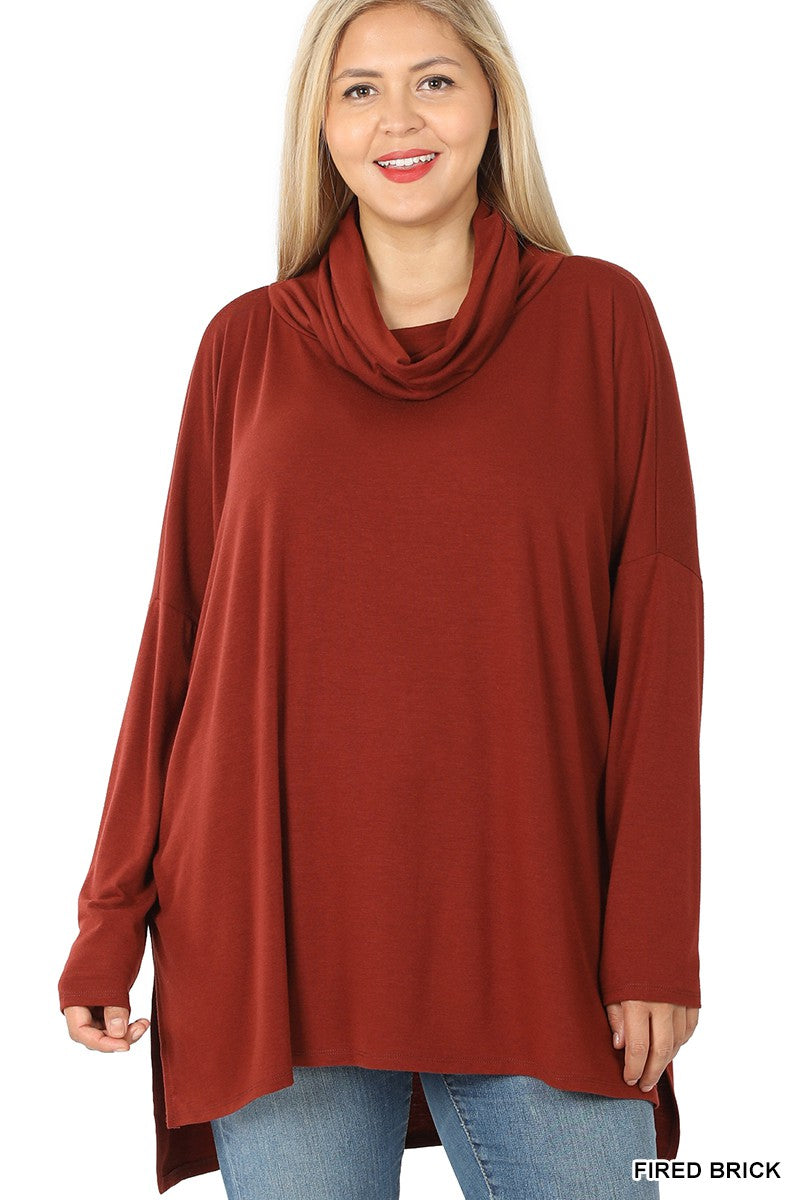 BRICK COWL NECK LONG SLEEVE TOP