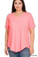 Load image into Gallery viewer, PINK V-NECK TOP W/ HI-LOW HEM