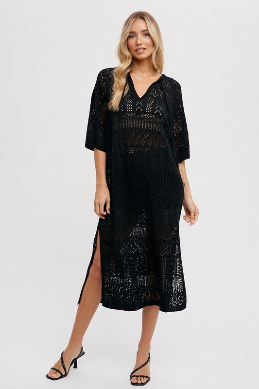 BLACK OPEN KNIT COVER UP