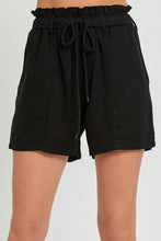 Load image into Gallery viewer, BLACK LINEN PULL ON SHORTS